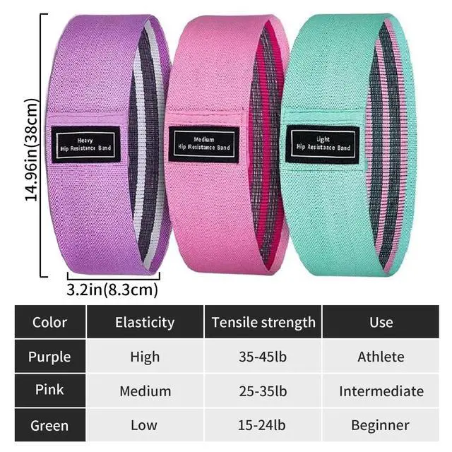 Alt view image 3 of 6 - Resistance Bands for Working Out with Exercise Bands Guid 3 Workout Bands for Women Men Fabric Stretch Bands for Exercise Resistance Bands Set Yoga Pilates Legs Hip Thigh Glute