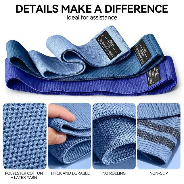 Alt view image 3 of 4 - Resistance Bands for Working Out: 3-Set Professional Exercise Bands for Pilates, Yoga, Home Gym, Booty, Leg Training | Heavy/Medium/Light Fabric Loops for Women Men