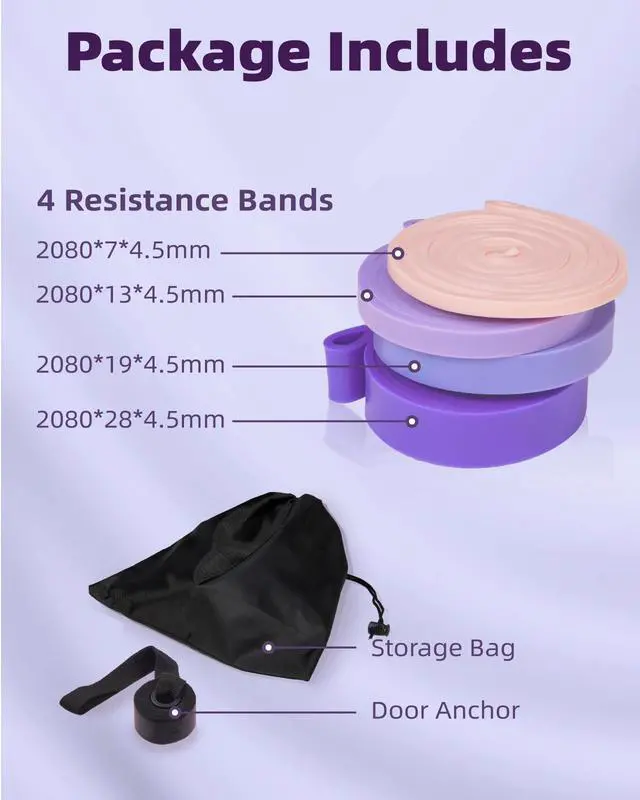 Alt view image 3 of 3 - Pull Up Bands, Fitense 5-80lbs Resistance Bands Set with Door Anchor, Stretching Assist Band, Portable Exercise, Muscle Training, Physical Therapy, Exercise Workout Bands for Working Out for Women