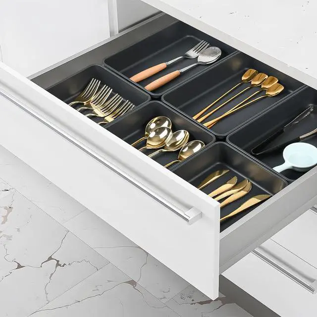 Alt view image 4 of 7 - 6 PCS Large Plastic Drawer Organizer, 9"×6" Desk Drawer Organizer and Storage Trays, Versatile Plastic Storage Bins for Makeup Vanity, Jewelries, Kitchen Utensils, Bathroom and Office