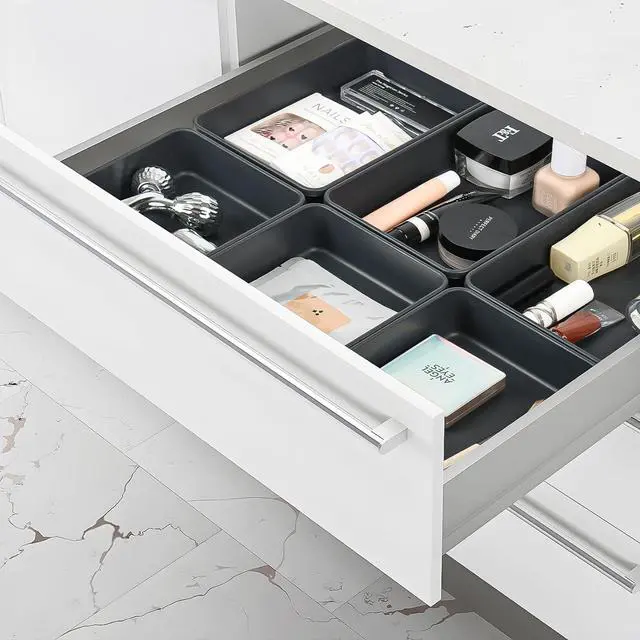 Alt view image 6 of 7 - 6 PCS Large Plastic Drawer Organizer, 9"×6" Desk Drawer Organizer and Storage Trays, Versatile Plastic Storage Bins for Makeup Vanity, Jewelries, Kitchen Utensils, Bathroom and Office
