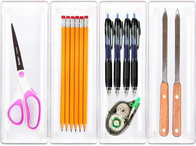Main image of Clear Drawer Organizer for Office Bin Desk Storage, 3.25"x 9.5", 4 Packs