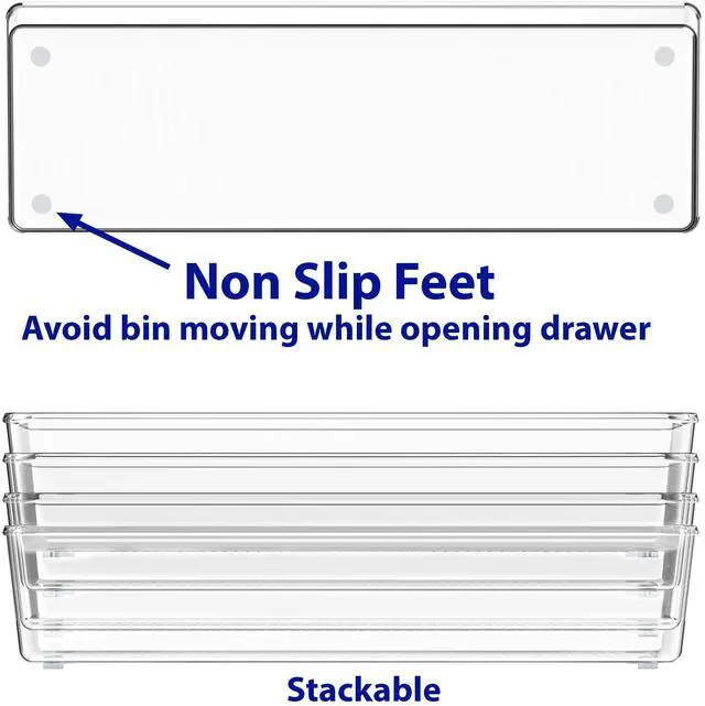 Alt view image 4 of 7 - Clear Drawer Organizer for Office Bin Desk Storage, 3.25"x 9.5", 4 Packs