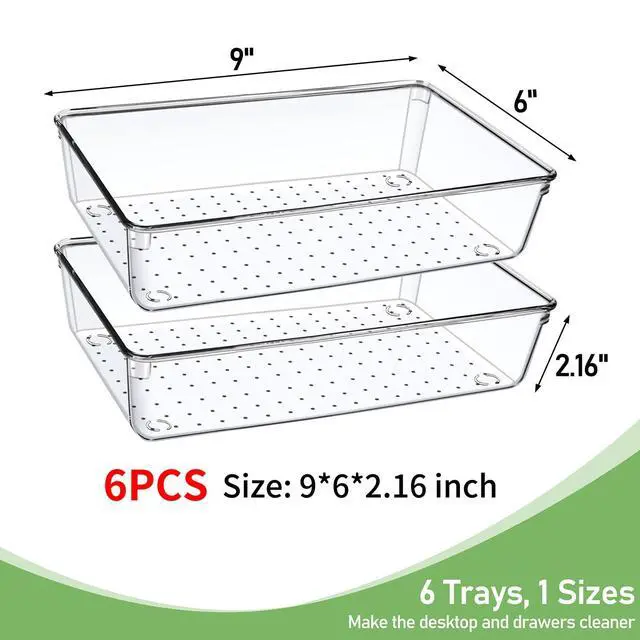 Alt view image 2 of 6 - 6 Pack Drawer Organizers, Plastic Clear Acrylic Non Slip Non Cracking kitchen drawer organizer Stackable Bathroom Drawer Organizer Trays, Storage Bins for Makeup, Bathroom, Kitchen Office