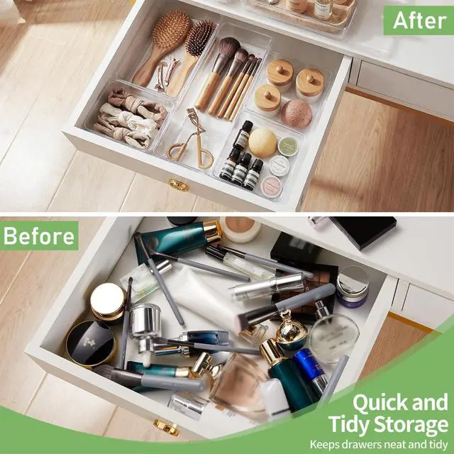Alt view image 5 of 6 - 6 Pack Drawer Organizers, Plastic Clear Acrylic Non Slip Non Cracking kitchen drawer organizer Stackable Bathroom Drawer Organizer Trays, Storage Bins for Makeup, Bathroom, Kitchen Office