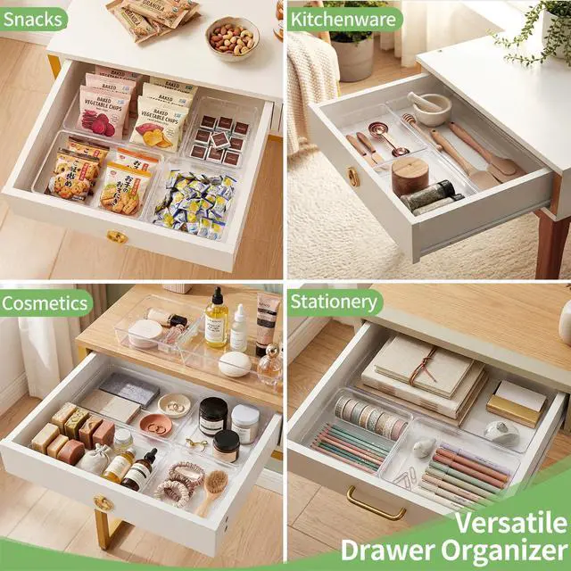Alt view image 6 of 6 - 6 Pack Drawer Organizers, Plastic Clear Acrylic Non Slip Non Cracking kitchen drawer organizer Stackable Bathroom Drawer Organizer Trays, Storage Bins for Makeup, Bathroom, Kitchen Office
