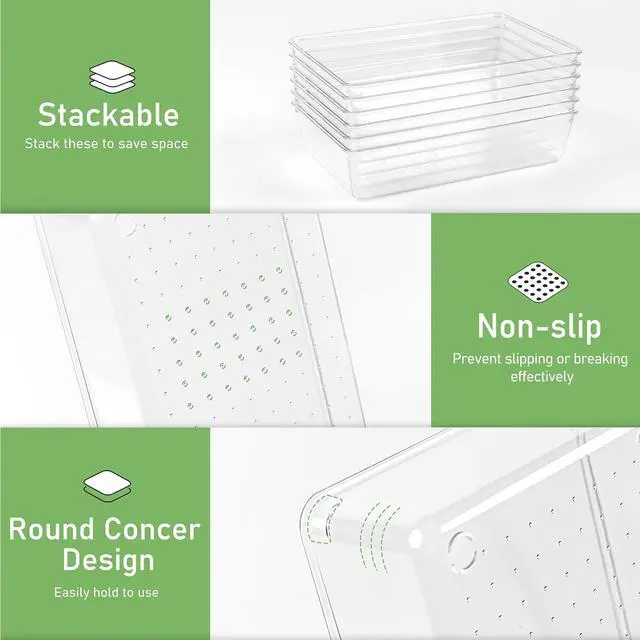 Alt view image 4 of 6 - 6 Pack Drawer Organizers, Plastic Clear Acrylic Non Slip Non Cracking kitchen drawer organizer Stackable Bathroom Drawer Organizer Trays, Storage Bins for Makeup, Bathroom, Kitchen Office
