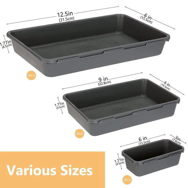 Alt view image 2 of 6 - 6 PCS Large Drawer Organizer, 3 Sizes Plastic Versatile Desk Drawer Organizer Trays, Kitchen Drawer Organization and Plastic Storage Bins for Makeup, Vanity, Kitchen, Utensils, Office, Bathroom