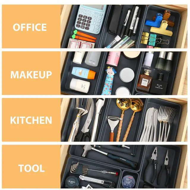 Alt view image 4 of 6 - 6 PCS Large Drawer Organizer, 3 Sizes Plastic Versatile Desk Drawer Organizer Trays, Kitchen Drawer Organization and Plastic Storage Bins for Makeup, Vanity, Kitchen, Utensils, Office, Bathroom