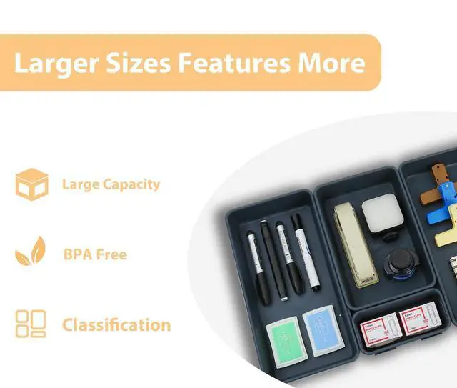 Alt view image 6 of 6 - 6 PCS Large Drawer Organizer, 3 Sizes Plastic Versatile Desk Drawer Organizer Trays, Kitchen Drawer Organization and Plastic Storage Bins for Makeup, Vanity, Kitchen, Utensils, Office, Bathroom