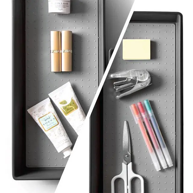 Alt view image 4 of 6 - | 3-Piece Drawer Organizer Bin Set, Large - Grey | THE MODULAR | Multi-Purpose Storage | Soft-Grip Lining and Non-Slip Rubber Feet | Durable | BPA-Free | Desk Drawer Organizer | Vanity Organizer