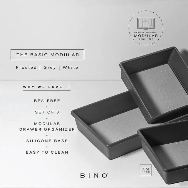 Alt view image 2 of 6 - | 3-Piece Drawer Organizer Bin Set, Large - Grey | THE MODULAR | Multi-Purpose Storage | Soft-Grip Lining and Non-Slip Rubber Feet | Durable | BPA-Free | Desk Drawer Organizer | Vanity Organizer
