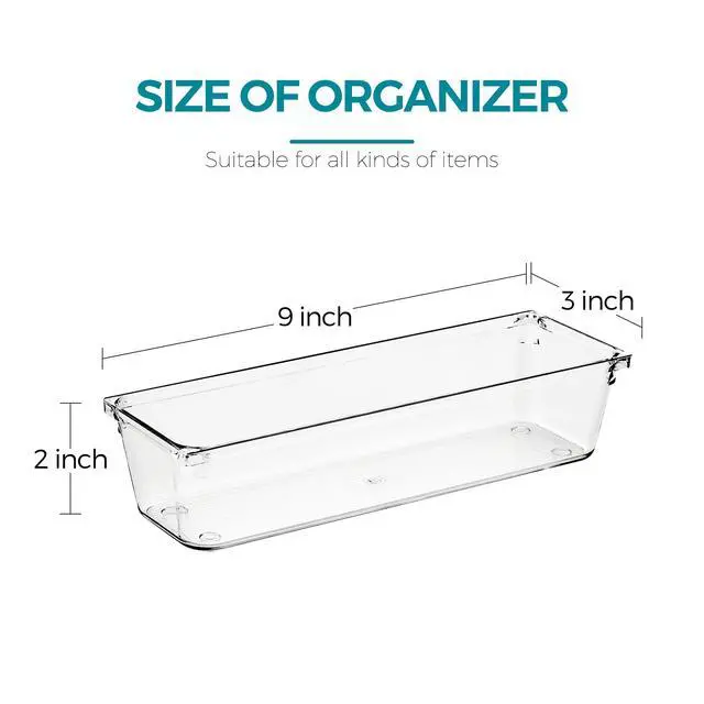 Alt view image 2 of 7 - 4 Pack Drawer Organizers, 3"X 9" Clear Acrylic Storage Bins