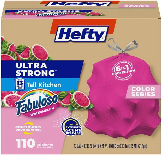 Main image of Strong 13 Gal Pink Kitchen Trash Bags, Watermelon Scent, 110ct