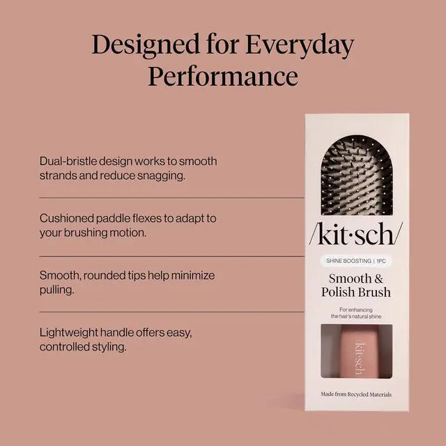 Alt view image 3 of 7 - Smooth & Polish Brush Dual Bristle Detangler Brush, Shine & Frizz Control Vegan Boar & Nylon Hair Brush with Cushioned Pad for Scalp Massage Hair Care Tool for All Hair Types - Terracotta