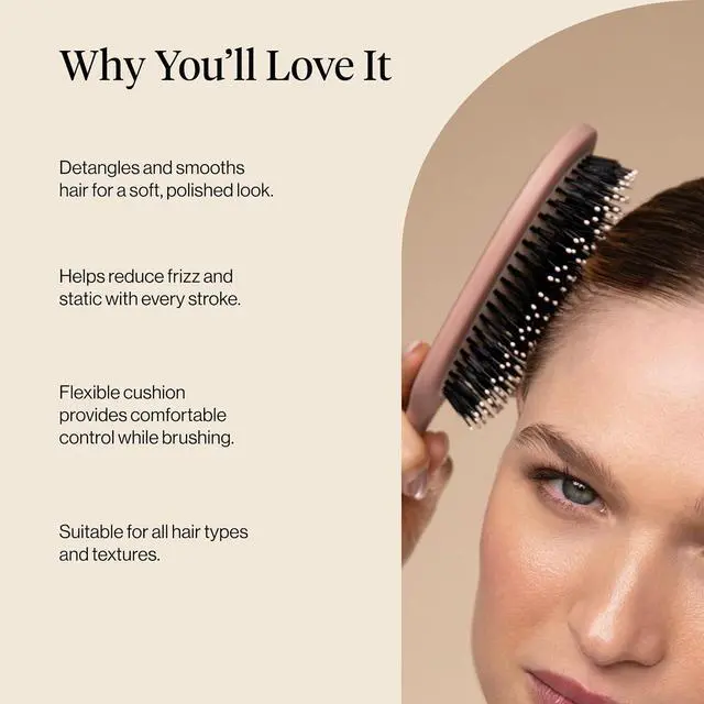 Alt view image 5 of 7 - Smooth & Polish Brush Dual Bristle Detangler Brush, Shine & Frizz Control Vegan Boar & Nylon Hair Brush with Cushioned Pad for Scalp Massage Hair Care Tool for All Hair Types - Terracotta