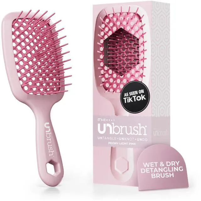 Main image of UNbrush Detangling Brush for Pain-Free Brushing on All Wet or Dry Hair Types Durable DuoFlex Anti-Static Bristles, Lightweight Handle, Vented Hair Brush, Peony Light Pink