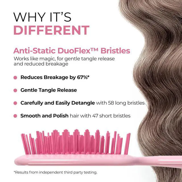 Alt view image 2 of 7 - UNbrush Detangling Brush for Pain-Free Brushing on All Wet or Dry Hair Types Durable DuoFlex Anti-Static Bristles, Lightweight Handle, Vented Hair Brush, Peony Light Pink