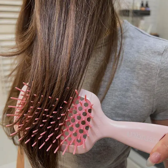 Alt view image 3 of 7 - UNbrush Detangling Brush for Pain-Free Brushing on All Wet or Dry Hair Types Durable DuoFlex Anti-Static Bristles, Lightweight Handle, Vented Hair Brush, Peony Light Pink
