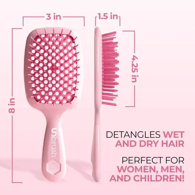 Alt view image 4 of 7 - UNbrush Detangling Brush for Pain-Free Brushing on All Wet or Dry Hair Types Durable DuoFlex Anti-Static Bristles, Lightweight Handle, Vented Hair Brush, Peony Light Pink