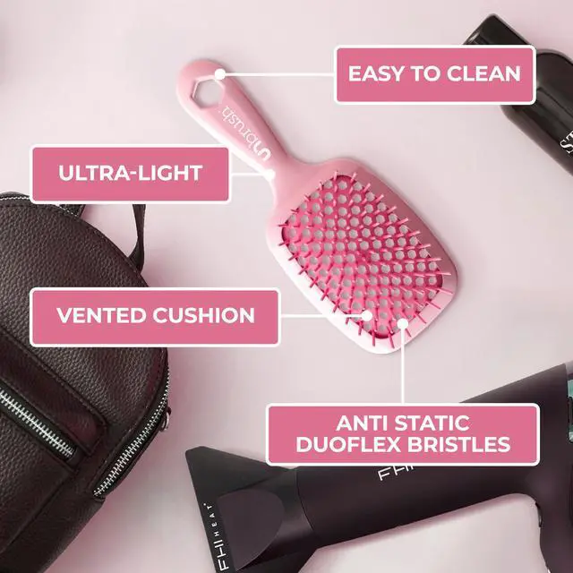Alt view image 5 of 7 - UNbrush Detangling Brush for Pain-Free Brushing on All Wet or Dry Hair Types Durable DuoFlex Anti-Static Bristles, Lightweight Handle, Vented Hair Brush, Peony Light Pink