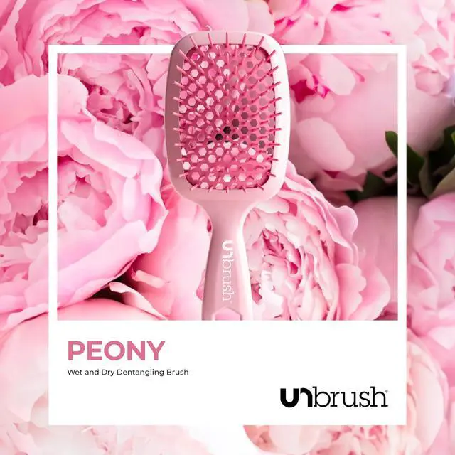 Alt view image 6 of 7 - UNbrush Detangling Brush for Pain-Free Brushing on All Wet or Dry Hair Types Durable DuoFlex Anti-Static Bristles, Lightweight Handle, Vented Hair Brush, Peony Light Pink