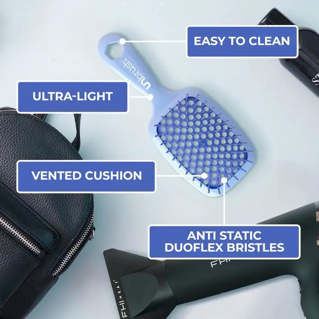 Alt view image 5 of 7 - UNbrush Detangling Brush for Pain-Free Brushing on All Wet or Dry Hair Types Durable DuoFlex Anti-Static Bristles, Lightweight Handle, Vented Hair Brush, Periwinkle Light Blue