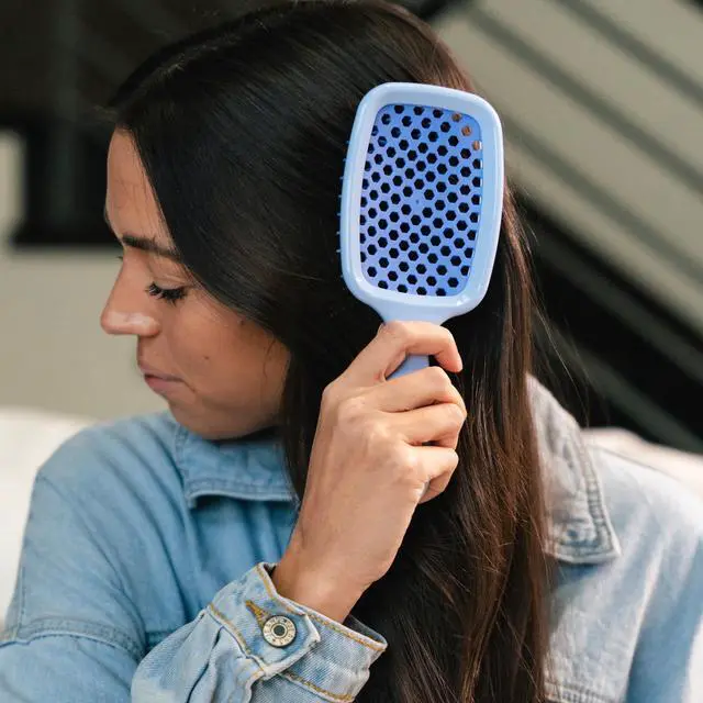 Alt view image 3 of 7 - UNbrush Detangling Brush for Pain-Free Brushing on All Wet or Dry Hair Types Durable DuoFlex Anti-Static Bristles, Lightweight Handle, Vented Hair Brush, Periwinkle Light Blue