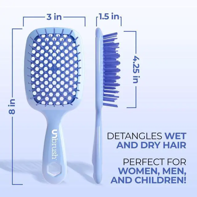 Alt view image 4 of 7 - UNbrush Detangling Brush for Pain-Free Brushing on All Wet or Dry Hair Types Durable DuoFlex Anti-Static Bristles, Lightweight Handle, Vented Hair Brush, Periwinkle Light Blue