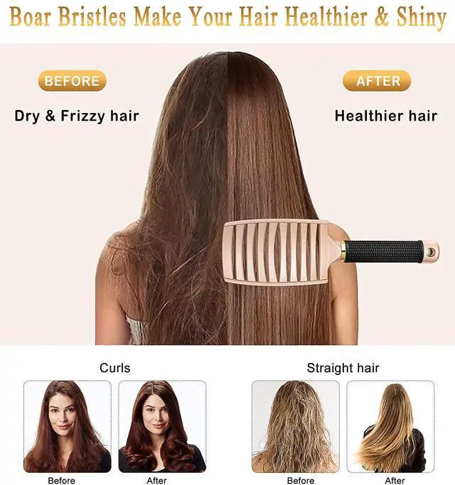 Alt view image 2 of 6 - Detangling Brush Getting Knots Out without Pain - Boar Bristles HairBrush Make Hair Shiny & Healthier Vented Detangler Brush for Women Men Kids Wet and Dry Hair (Gold & Green)