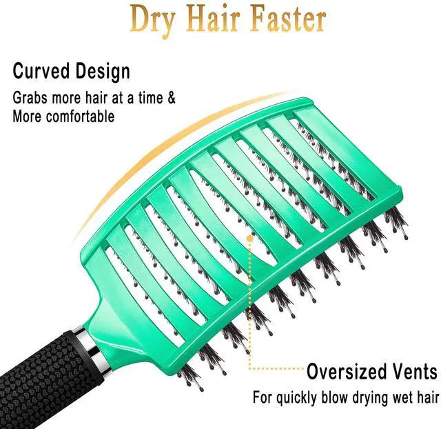 Alt view image 6 of 6 - Detangling Brush Getting Knots Out without Pain - Boar Bristles HairBrush Make Hair Shiny & Healthier Vented Detangler Brush for Women Men Kids Wet and Dry Hair (Gold & Green)