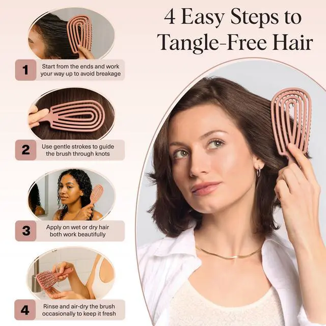 Alt view image 7 of 7 - Hair Brush Detangler Flexi Flow Hair Brush for Women, Men & Kids | Detangling Brushes for Curly Hair with Bendable Frame, Bounce Curl Defining Brush for Wet or Dry Strands - Terracotta