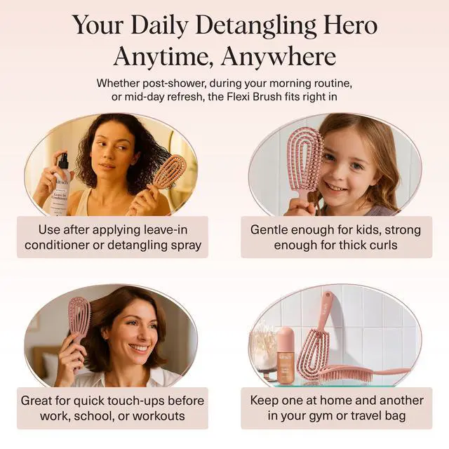 Alt view image 6 of 7 - Hair Brush Detangler Flexi Flow Hair Brush for Women, Men & Kids | Detangling Brushes for Curly Hair with Bendable Frame, Bounce Curl Defining Brush for Wet or Dry Strands - Terracotta