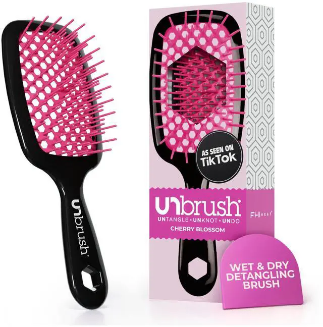 Main image of UNbrush Detangling Brush for Pain-Free Brushing on All Wet or Dry Hair Types Durable DuoFlex Anti-Static Bristles, Lightweight Handle, Vented Hair Brush, Cherry Blossom