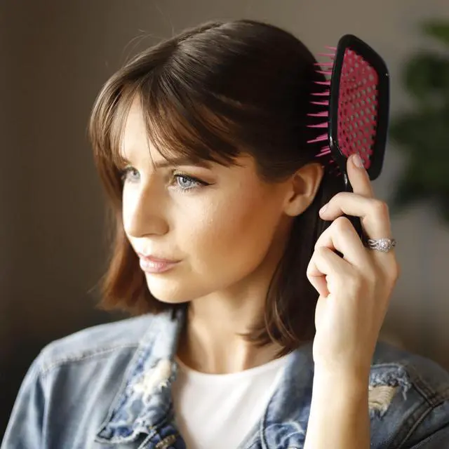 Alt view image 3 of 7 - UNbrush Detangling Brush for Pain-Free Brushing on All Wet or Dry Hair Types Durable DuoFlex Anti-Static Bristles, Lightweight Handle, Vented Hair Brush, Cherry Blossom