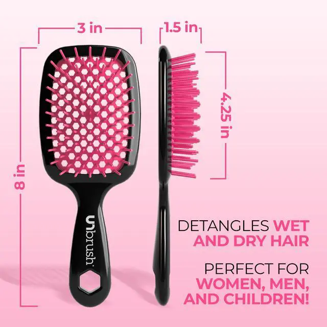 Alt view image 4 of 7 - UNbrush Detangling Brush for Pain-Free Brushing on All Wet or Dry Hair Types Durable DuoFlex Anti-Static Bristles, Lightweight Handle, Vented Hair Brush, Cherry Blossom