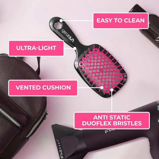 Alt view image 5 of 7 - UNbrush Detangling Brush for Pain-Free Brushing on All Wet or Dry Hair Types Durable DuoFlex Anti-Static Bristles, Lightweight Handle, Vented Hair Brush, Cherry Blossom