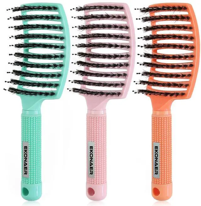 Main image of 3 Pack Vented Quick Drying Massage Blow Detangler Brush,Boar Bristle Hair Brush Set-Curved,Detangling Hair Brush for Women Long,Thick, Thin, Curly(Green)