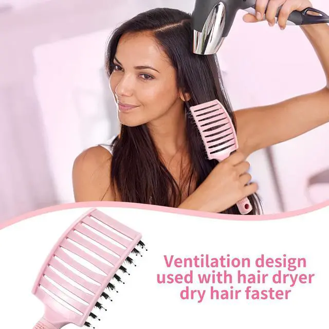 Alt view image 4 of 7 - 3 Pack Vented Quick Drying Massage Blow Detangler Brush,Boar Bristle Hair Brush Set-Curved,Detangling Hair Brush for Women Long,Thick, Thin, Curly(Green)