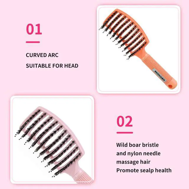Alt view image 5 of 7 - 3 Pack Vented Quick Drying Massage Blow Detangler Brush,Boar Bristle Hair Brush Set-Curved,Detangling Hair Brush for Women Long,Thick, Thin, Curly(Green)