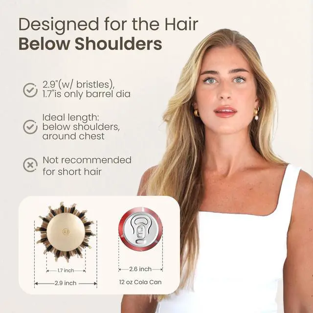 Alt view image 3 of 7 - Round Brush for Blow Out, Medium Round Hair Brush Nano Thermal Ceramic & Ionic Tech, for Blow Drying & Styling, Curling and Shine - 2.9 inch Barrel w/Boar Bristles