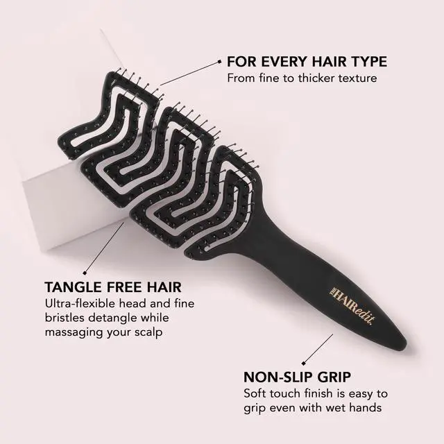 Alt view image 3 of 7 - Detangle & Massage Brush Wet & Dry Brush With Ergonomic Paddle, Non Slip Grip Scalp Massager with Soft Flexible Bristles, Anti-Breakage Hairbrush for Thick, Curly, Straight, Fine Hair