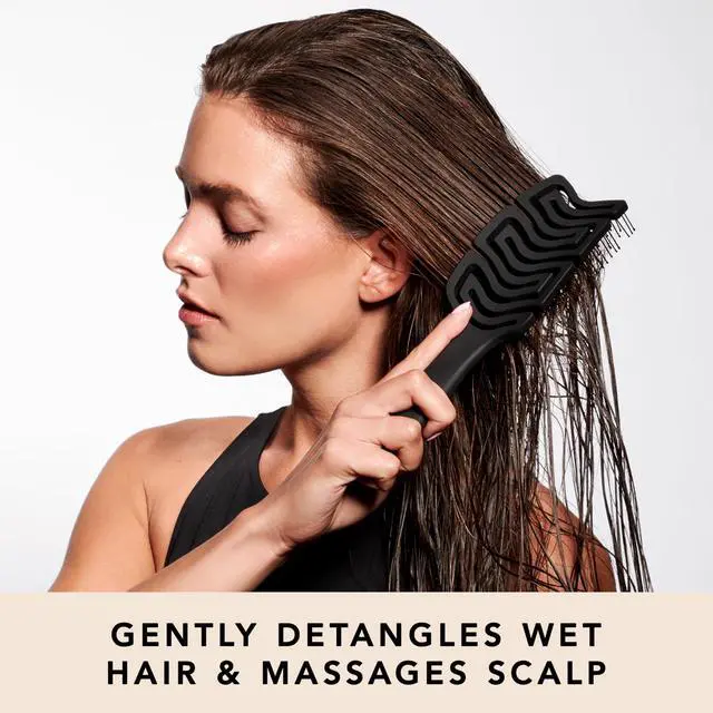 Alt view image 5 of 7 - Detangle & Massage Brush Wet & Dry Brush With Ergonomic Paddle, Non Slip Grip Scalp Massager with Soft Flexible Bristles, Anti-Breakage Hairbrush for Thick, Curly, Straight, Fine Hair