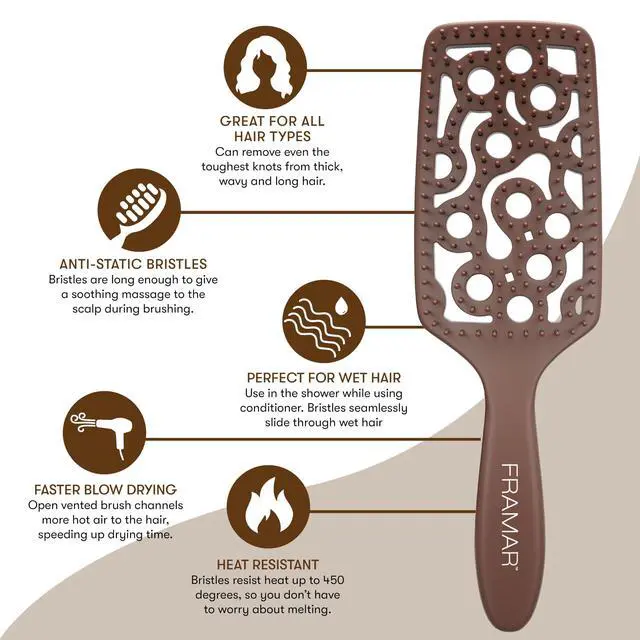 Alt view image 2 of 7 - Professional Vented Hair Brush Curved Hair Brush For Blow Drying, Wet Paddle Brush For Hair, Vent Brush For Blow Drying, Wet Hairbrush For Women Heat Resistant Chocolate