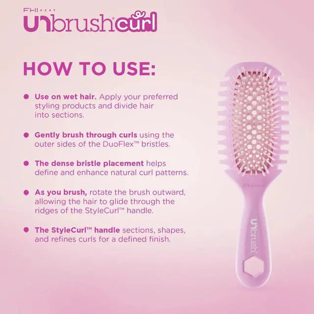 Alt view image 2 of 7 - UNbrush Curl Defining Brush Wavy, Coily, and Curly Hair Brush with DuoFlex Bristles & StyleCurl Handle for Gentle Detangling & Faster Styling on Wet Hair - Pink Clouds