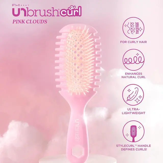 Alt view image 3 of 7 - UNbrush Curl Defining Brush Wavy, Coily, and Curly Hair Brush with DuoFlex Bristles & StyleCurl Handle for Gentle Detangling & Faster Styling on Wet Hair - Pink Clouds