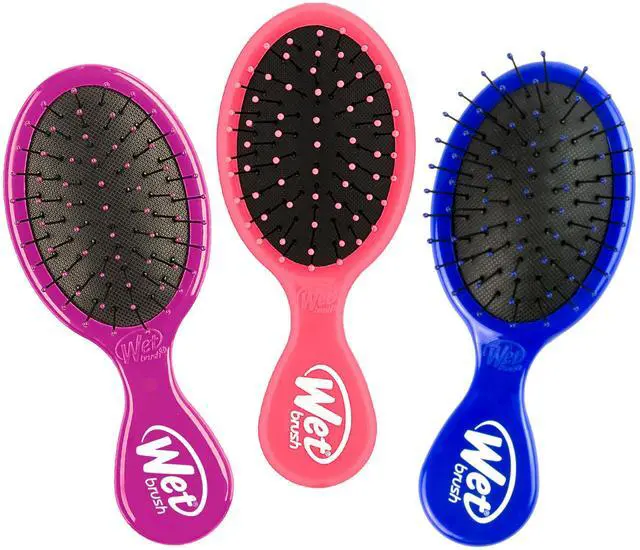 Main image of Squirt Detangling Brush, 3 Ct, Pink, Purple & Blue, Mini Detangler, No Tangle Ultra-Soft IntelliFlex Bristles, Wet & Dry Styling Hairbrush for Women & Men, All Hair Types
