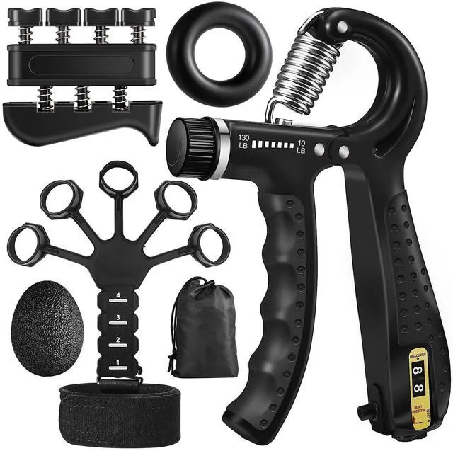 Main image of Grip Strength Trainer Kit (5 Pack) Adjustable Resistance Hand Gripper,Finger Exerciser,Hand Extension Exerciser,Stress Relief Ball and Forearm Workout Ring for Muscle Building Injury Recover