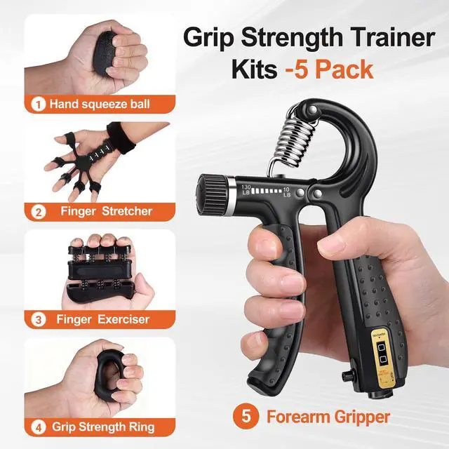 Alt view image 2 of 7 - Grip Strength Trainer Kit (5 Pack) Adjustable Resistance Hand Gripper,Finger Exerciser,Hand Extension Exerciser,Stress Relief Ball and Forearm Workout Ring for Muscle Building Injury Recover