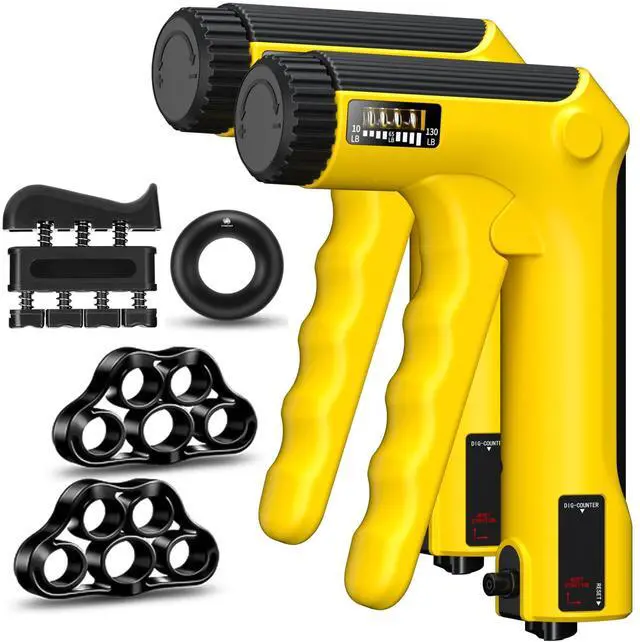 Main image of Hand Grip Strength Trainer Kit - Hand Gripper Strengthener 6 Pack with 2 Adjustable Resistance with 2 Finger Stretchers Finger Exerciser Forearm Workout Ring Exercise Equipment Yellow and Black
